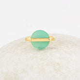Aqua Chalcedony Ring - 12mm Flat Gemstone - 925 Sterling Silver - Gold Plated Ring - Modern Jewelry - Gift for Girls - Jewelry for The Bride